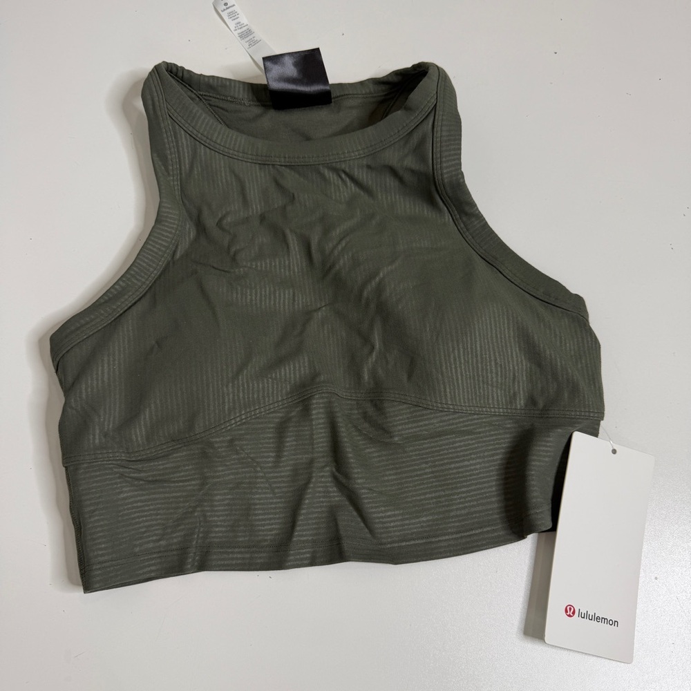 Lululemon blissful bend tank army green high neck crop top size 8 - Picture 2 of 7